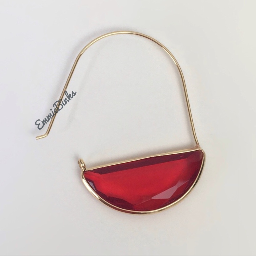 ✨3for$38 New Red Anthro Glass Crescent Hoop Earrings -Glass Dangle Earring Hoops - Picture 8 of 16